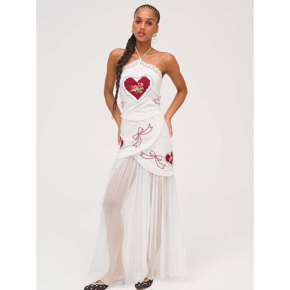 For Love & Lemons Mi Amore Embroidered Maxi Dress Size Small/ White